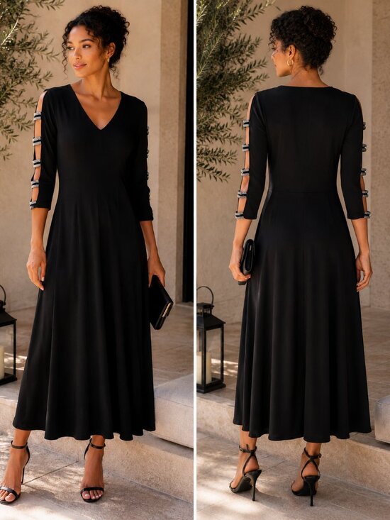 MSK Dresses & Skirts - MSK | NWT | Black Rhinestone Cold Shoulder Midi Dress |Size M | A-1821